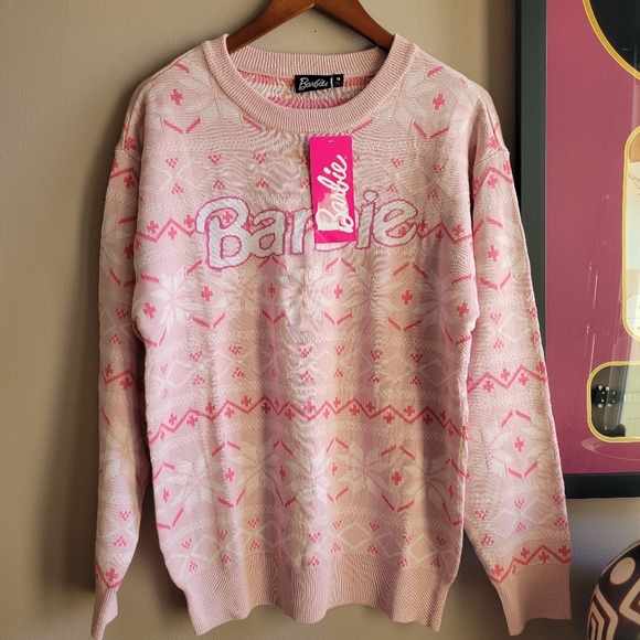 Barbie Sweaters - Brand New Pink BARBIE Logo Women's Sweater Top  Size Medium 2024 Mattel